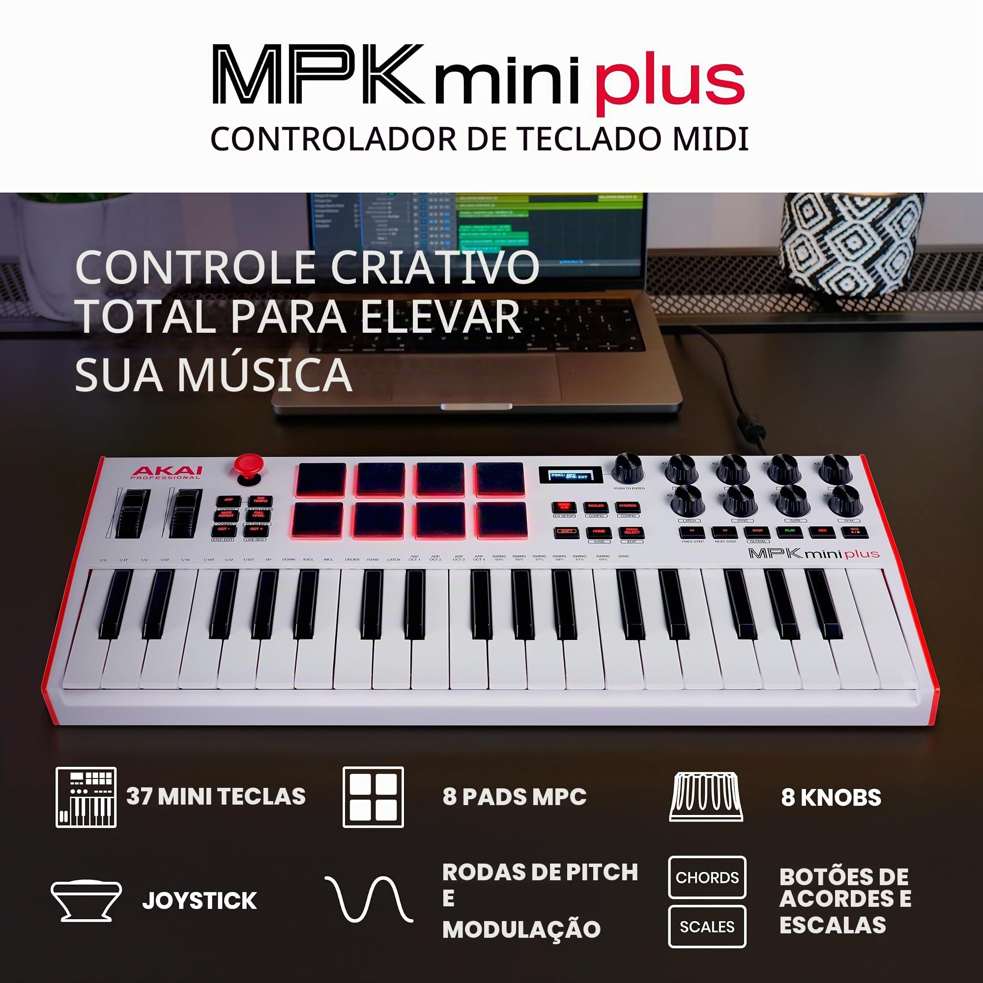 Akai MPK Mini Plus – Teclado Controlador MIDI USB 37 Teclas Mini